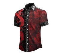 Nero Camicia Uomo Maniche Corte Halloween Camicia con Stampa Teschio Croce e Rose Slim Fit Horror Maglietta con Risvolto Bottoni Camicia Gotico Divertente per Carnevale Cosplay Feste S-3xl Lune Viola