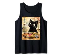 Nero Carino Gatto Mangiare Sushi Kawaii Cibo Giapponese Anime Gatti Canotta