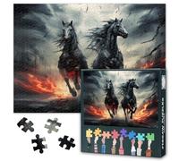 Nero Cavallo Puzzle Per Adulti 1000 Pezzi Due Cavalli Corsa Attraverso Fuoco Puzzle Per Famiglie Giochi Difficile Sfida Animali Puzzle Arte Per Adulti Decorazione Della Parete 50cmx70cm