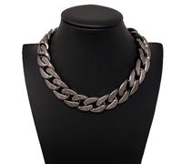Nero Collana Catena 40cm Girocollo In Acrilico Maglia Larga 2cm Donna