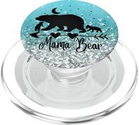 Nero Colore Mamma Orso E Due Cuccioli Su Argento Azzurro PopSockets PopGrip per MagSafe