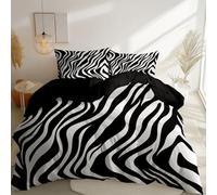 Nero Copripiumino 140 x 200 cm, Minimalismo Linee Zebra 3D Stampato Set Letto Matrimoniale Anallergico Completo in Microfibra con Cerniera -1 Copripiumini + 2 Federa 50 x 75 CM
