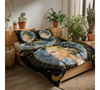 Nero Copripiumino 150 x 220 cm Donna Della Nebulosa Celeste Set 3 Pezzi in Microfibra Morbida - Antipiega - Set Copripiumino Chiusura con Cerniera - Biancheria da Letto per Camera da Letto