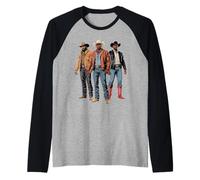 Nero Cowboy Trio Western Outfits Forte Country Padre Uomini Maglia con Maniche Raglan