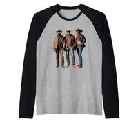 Nero Cowboy Trio Western Outfits Forte Country Padre Uomini Maglia con Maniche Raglan
