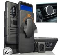 Nero Custodia Robusta Stand Cintura Clip Magnetico Supporto per Auto Alcatel 7,