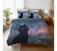 Nero Da Sogno Città Gatto 150 x 200cm(59" x 79") Copripiumino Completa Singola Doppia Microfibra con Stampa Parure Biancheria da letto Elegante con 2 Federa