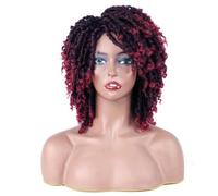Nero donne uomini breve Dreadlock parrucca parrucche sintetiche Afro ricci parrucca per Halloween costume festa incontri (Rosso Vino)