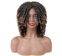 Nero donne uomini breve Dreadlock parrucca sintetica parrucche afro ricci per Halloween costume partito incontri (Marrone)