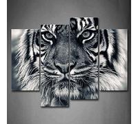 Nero E Bianca Ferocia Tigre con Occhio Fissando E Barba Pittura di Arte della Parete La Stampa su Tela di Canapa Animale Quadri d'illustrazione per L'Ufficio Domestico Decorazione Moderna