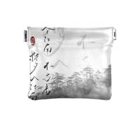 Nero e Bianco Cinese Calligrafia Donna Piccolo Cuoio Monete Portafoglio Comodo Trucco Periodo Borsa per Uomo Donna Viaggio, Calligrafia cinese in bianco e nero, 1 size