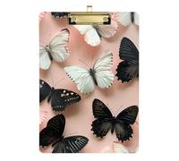 Nero e Bianco Farfalla Blush Pesca Discorso Patologia Appunti Trasparente per Legali Donne Allenatori di Basket Dimensione 9 x 12.5 Tablas para escribir