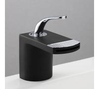 Nero e Cromo Rubinetto Del Bagno Singola Maniglia Miscelatore In Ottone Cascata Lavandino Rubinetto Acqua Calda e Fredda Moderno Miscelatore Bacino Della Cucina Elegante