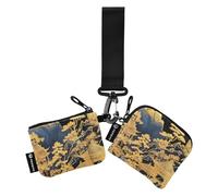 Nero e Dorato Paesaggio Donne Casi di Carta Cambio Titolare Piccolo Staccabile ID Card Holder Protector con Cinturino Da Polso per Uso Quotidiano 2 Pz billeteras para