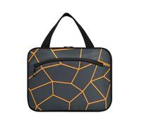 Nero e linee oro appeso borsa da viaggio kit da toeletta con gancio, designer impermeabile grande capacità trucco borsa per il viaggio deve lavorare estuche de maquillaje para Mujer, Linee Nere e Oro
