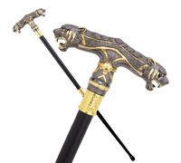 Nero e Oro Bastone con Manico A Due Teste di Tigre - Accessorio Moda Decorativo per Gentiluomini 92.5 Cm per Festa Collezione(Black)