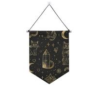 Nero e Oro Goth Tarocchi Gatto banner gancio per parete con asta telescopica banner appeso decorazione della parete per Festival & giorno speciale