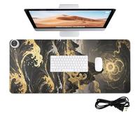 Nero e Oro Onde Riscaldato PU Mouse Pad 80 x 33 cm Antiscivolo Scrivere Pad per Laptop Accessori Scrivania