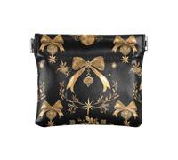 Nero e Oro Romantico San Valentino Fiore Fiocco Donne PU Cuoio Portamonete Fancy Mini Makeup Bag per Uomo Donna Viaggio, Fiocco romantico di San Valentino nero e oro, Decorazione