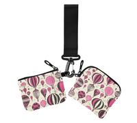 Nero e rosa San Valentino mongolfiera porta carte da donna porta carte di credito porta monete mini borsa alla moda portafoglio con cerniera tasca portamonete per lavoro viaggi 2 pezzi, Nero e rosa
