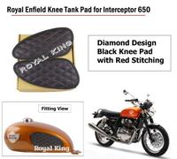 Nero e rosso "Ginocchiera in pelle Tank Pad" adatto per Royal Enfield Interce...