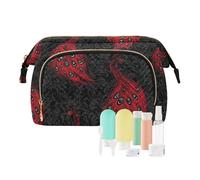 Nero e Rosso Vintage Pavone Fiori Gothic Makeup Bag Zipper Borse da Viaggio per Donne Donne Portafoglio Contanti per Viaggio Cosmetici