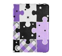 Nero e Viola Creativo Puzzle Check Pattern Leather Passaporto e Vaccino Card Holder Combo per Viaggi Documenti di Viaggio Organizer Protector Porta Passaporto Caso Documenti di Viaggio Portafoglio per