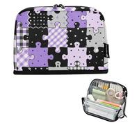 Nero e Viola Creativo Puzzle Check Pattern Pencil poucheses Grande Capacità Make Up Bag Alta Capacità Cancelleria Organizzatore per Teen Boys Scuola cartuchera escolar para ninos