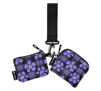 Nero e Viola Motivo A Scacchi Fiori Blu Cambio Delle Donne Casi di Carta Portafoglio Sottile Portatile Cerniera Portafoglio Coin Bag con Portachiavi per Lady 2 Pcs tarjetero para Credit
