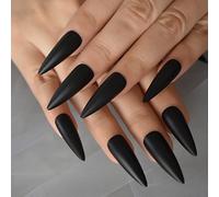 Nero Extra Lungo Stiletto Unghie Finte Opache Copertura Completa Tinta Unghie Finte Riutilizzabili Di Lunga Durata 24 pz