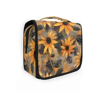 Nero - Eyed Susan Blended Cosmetici Bag con gancio appeso Borse Cosmetici Impermeabile Per Le Donne Viaggio con Scomparti & Maniglia