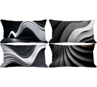 Nero Federe Cuscini Divano 50x70 Set di 4 Banda Cuscini per Divano Esterno Impermeabili Morbido Rettangolo Cushion Covers per Arredo Camera da Letto Estate Giardino Decorazione Della Casa -d2712h