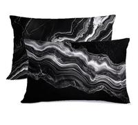 Nero Federe Cuscini Letto 45x70 Marmo Copricuscino Letto Lino Copriguanciale con Cerniera Copri Cuscino Cervicale per Dormire Copricuscini Federe Lavabili Lavatrice, per Decorazioni Natalizie G - 452