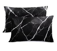 Nero Federe Cuscini Letto 50x70 Marmo Copricuscino Letto Lino Copriguanciale con Cerniera Copri Cuscino Cervicale per Dormire Copricuscini Federe Lavabili Lavatrice, per Decorazioni Natalizie G - 451