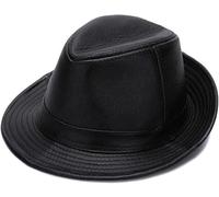 Nero Fedoras Cappelli Uomo Vera Pelle retrò Jazz Caps Gentleman Vera Pelle di Lusso Classico Feltro Cappello Trilby, Nero, XL (57-58CM)