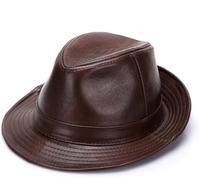Nero Fedoras Cappelli Uomo Vera Pelle retrò Jazz Caps Gentleman Vera Pelle di Lusso Classico Feltro Cappello Trilby, Dark Brown, XL (57-58CM)