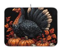 Nero Gobble Turchia zucca Ringraziamento Secco opaco Piatto Tappetino di asciugatura in microfibra Tappetino di asciugatura dei piatti Grande 18 x 24