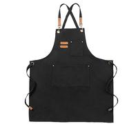 Nero Grembiuli in Tela, Lavoro Grembiuli per Uomini e Donne, Regolabile Grembiule da Cuoco con 3 Tasche, Grembiule per Servire Cucina, Cottura, Pittura, Artista, Croce Posteriore