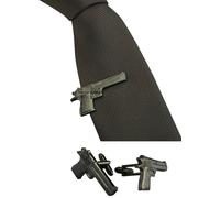 Nero Grigio Novità Pistola 4CM Gemelli Fermacravatta 3pcs Clip Set Regalo UK