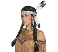 Nero Indiano Nativo Parrucca Trecce Adulto Donna Smiffys Costume Parrucca Nuovo