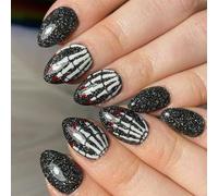 Nero Inquietante Framework Persist Zoccoli Halloween Falso Breve Ellipsoidal ABS Unguis Arte Riciclabile Non Mortale Per Il Partito Uso quotidiano Festa di Halloween Fraudolento