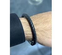 Nero Intrecciato Pelle Uomo a Scatto Blocco Acciaio Inox Impilabile Braccialetto