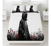 Nero Lenzuola, 160 x 200 x 30 cm Lenzuolas, Per Una Tasca Profonda 30 cm (12"), Resistente Allo Scolorimento, Lenzuolo Con Angoli Stampati (Anime Solitudine Persona Felpa Con Cappuccio)