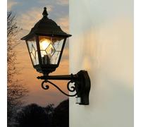 Nero Luce per Esterni con Sensore Movimento IP43 E27 Rustico Wand Lanterna Casa