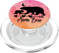Nero Mama Bear e un cucciolo su rosa arancione acquerello PopSockets PopGrip per MagSafe