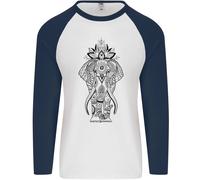 Nero Mandala Arte Elefante Uomo L/S Baseball T-Shirt