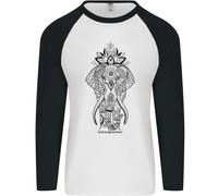 Nero Mandala Arte Elefante Uomo L/S Baseball T-Shirt