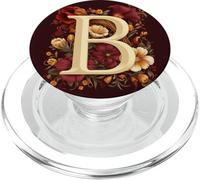 Nero Marrone Floreale Iniziale Lettera B Monogramma Fiori Bianco PopSockets PopGrip per MagSafe