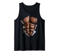 Nero Mens Body Builder Sei Pack Muscolare Divertente Finto ABS Pelle Canotta