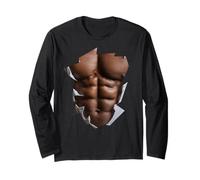 Nero Mens Body Builder Sei Pack Muscolare Divertente Finto ABS Pelle Maglia a Manica